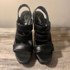 YSL Leather Woven Platform Sandal